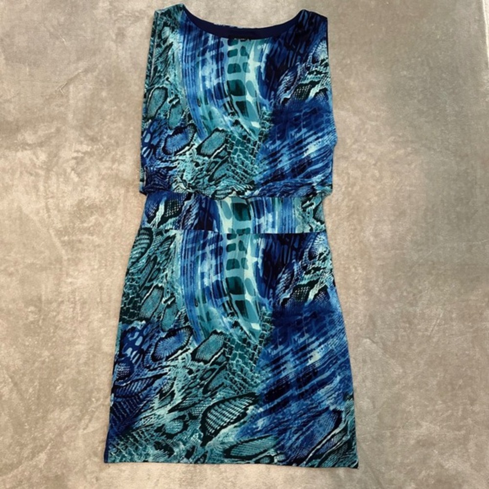 Chetta B Dress Women Size 8 Blue Animal Mix Print Quirky Teacher Artsy Mob Wife‎